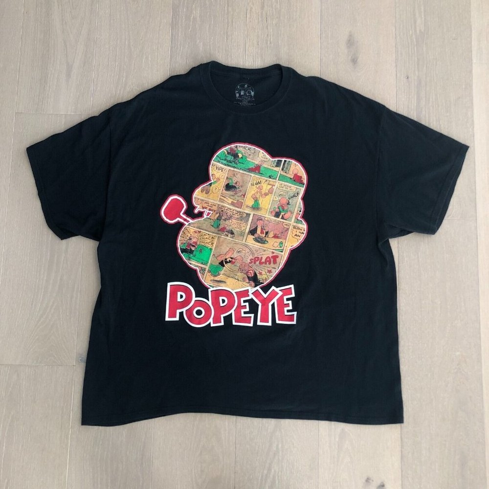 Retro Popeye Cartoon Vintage Comics Silhouette 100% Cotton Black T-Shirt Sz 3XL